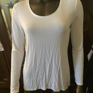 White House Black Market White Long-Sleeve Scoop Neck Tee